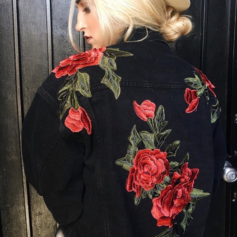 LF Oversized Denim Jacket with rose applique